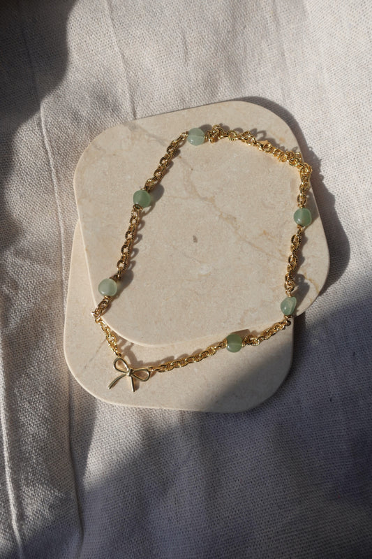Unique - Collier noeud aventurine verte